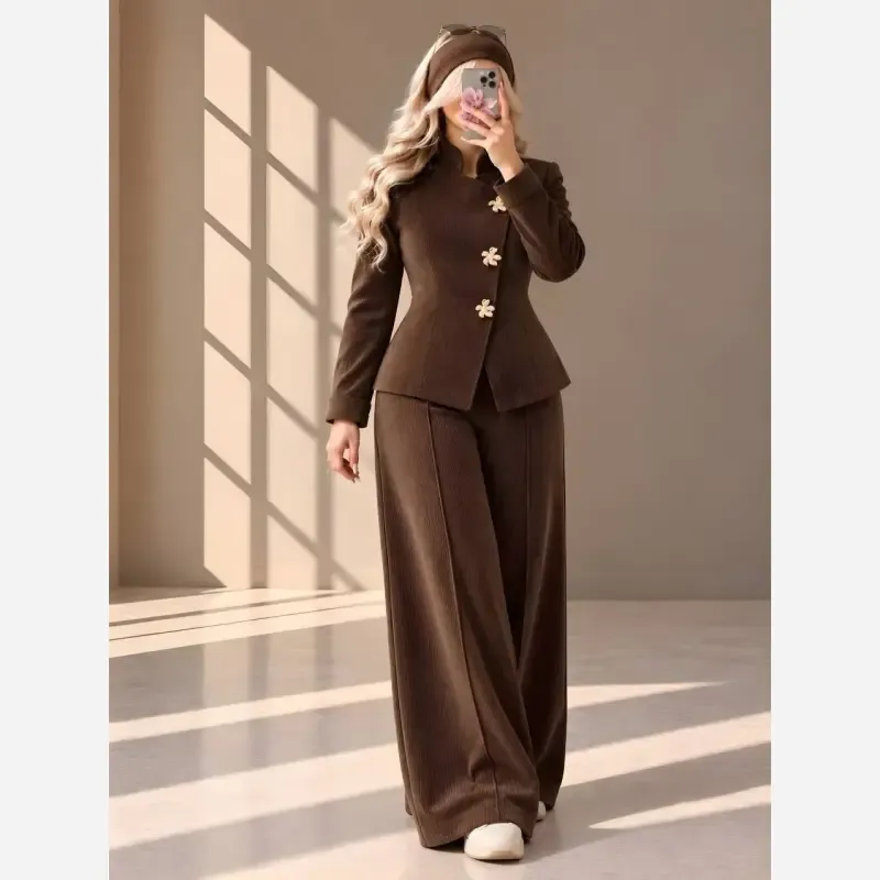 کت و شلوار زنانه مخمل کبریتی ترک درجه یک سایزبندی و رنگبندی متنوع - تصویر 3