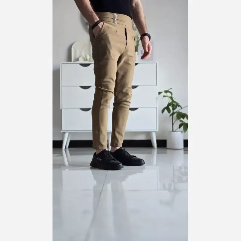 شلوار کمر انگلیسی زنانه پارچه بنگال رنگ مشکی طوسی سفید نخودی سبز سایز XL و XXL - تصویر 3