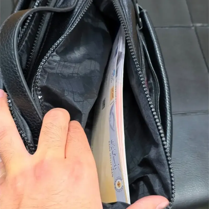 کیف دستی دوحالته مونت بلانک چرم وارداتی چهار زیپ - تصویر 9
