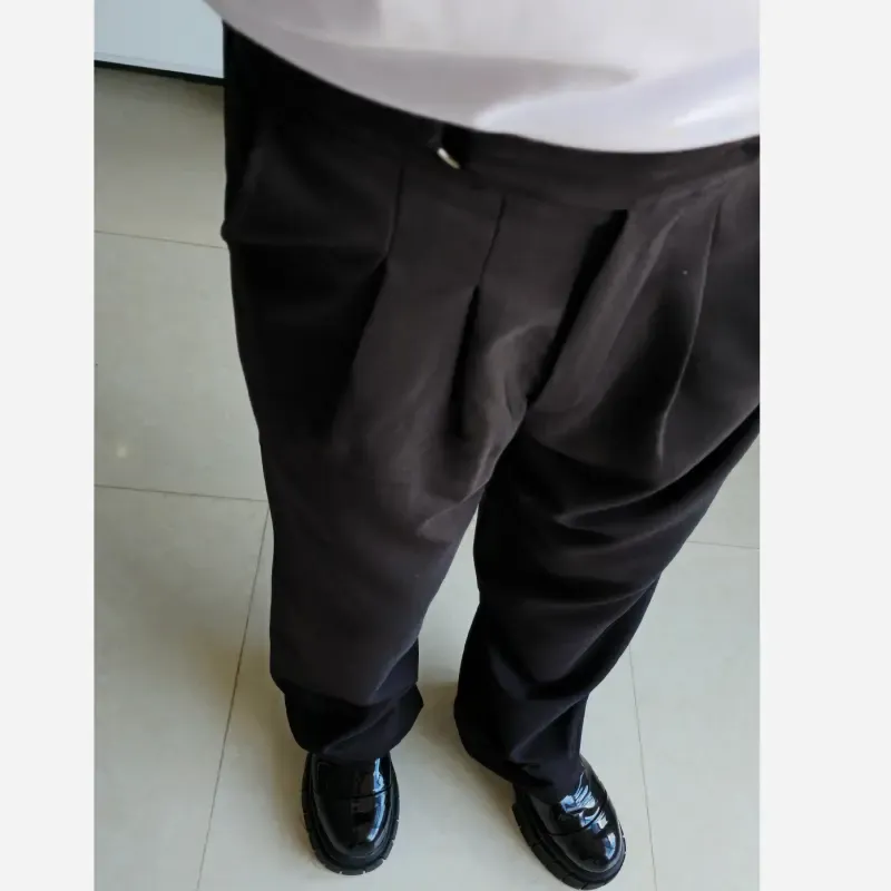 شلوار بگ پارچه ای کجراه مشکی کمر ایتالیایی سایز L تا 3XL - تصویر 6