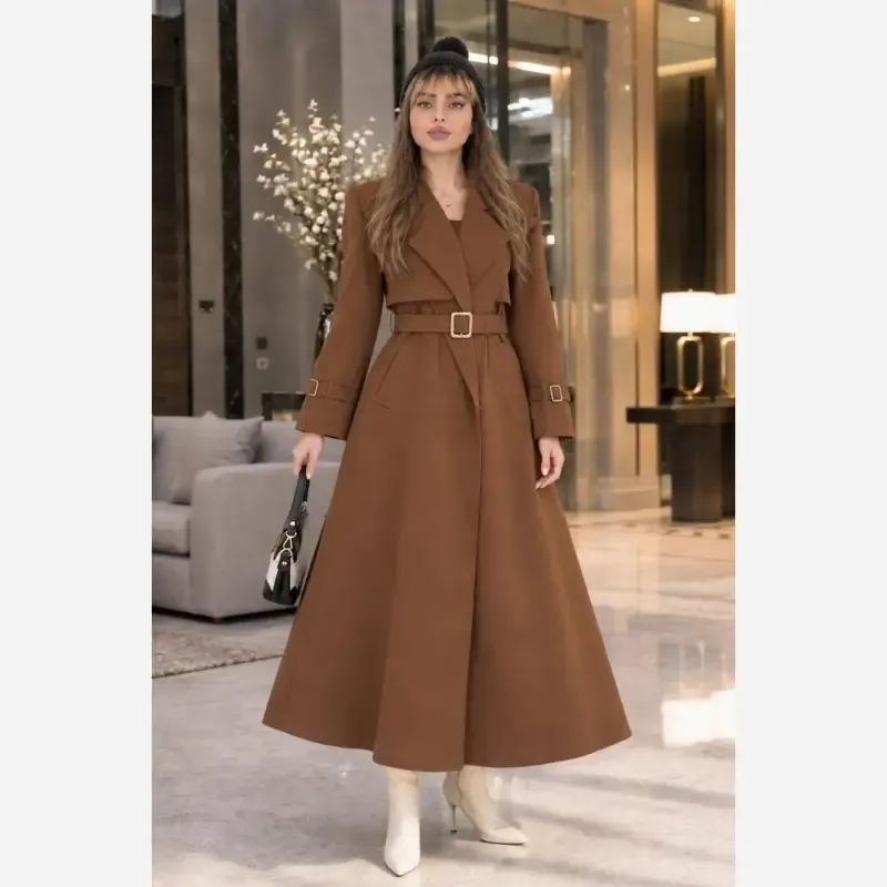پالتو زنانه کتان کجراه گرم و ضخیم زمستانی با جیب فیلتابی - تصویر 3