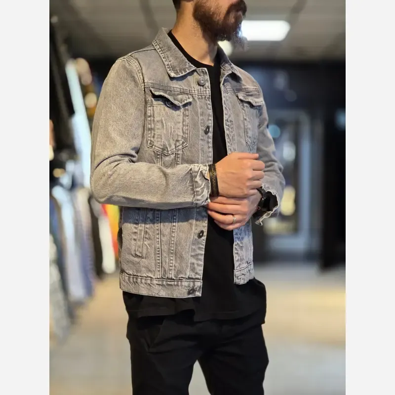 کت جین مردانه رنگ ذغالی پارچه ترک بدون کش و سنگین - تصویر 5