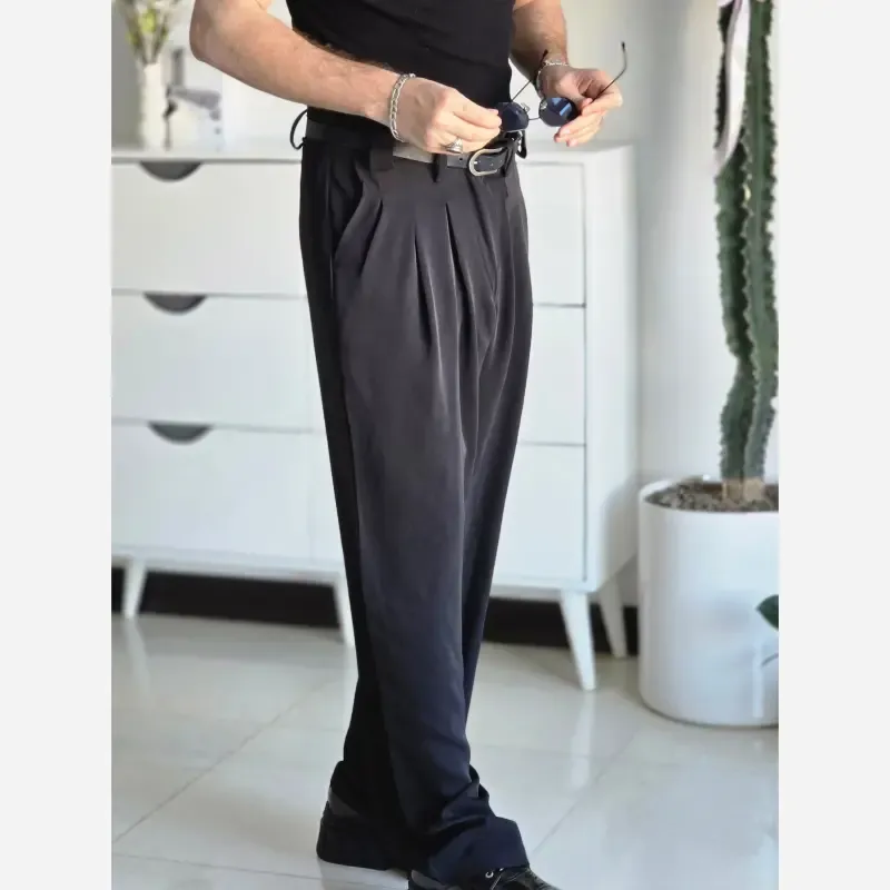 شلوار بگ پارچه ای زنانه مدل پیله دار جنس کاترین رنگ مشکی سایز L تا 3XL - تصویر 8