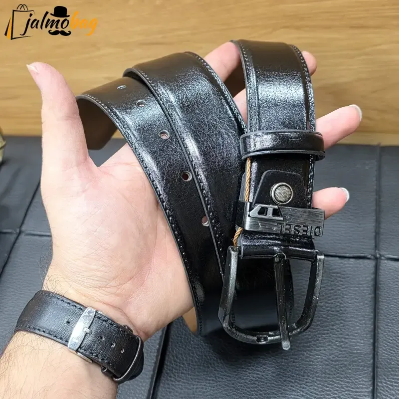 کمربند چرم صنعتی زبانه دار 4 سانت طول 125 سانتی متر سگک خارجی - تصویر 5