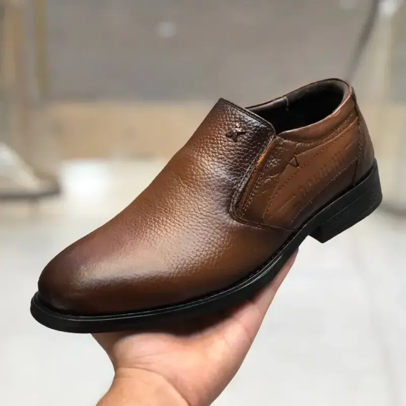 کفش چرم مردانه مجلسی رخشی عسلی کلاسیک رویه چرم طبیعی گاوی زیره لاستیکی نشکن و ضد سایش - تصویر 7