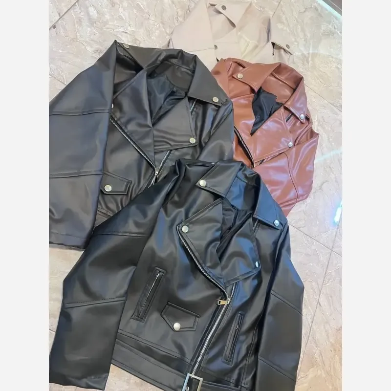 کت چرم زنانه آستر دار مدل زارا بمب چرم ترک رنگ بندی متنوع سایزبندی بزرگ - تصویر 4