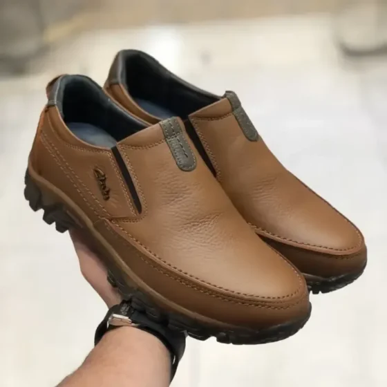 کفش چرم مردانه کلاس پا عسلی چرم طبیعی گاوی زیره ترمو