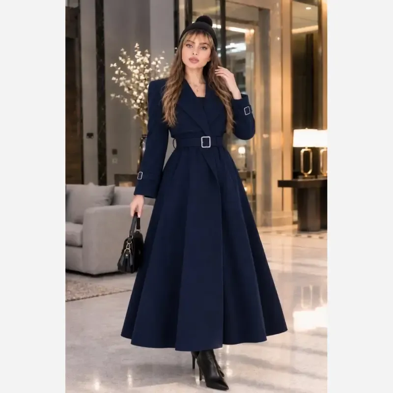 پالتو زنانه کتان کجراه گرم و ضخیم زمستانی با جیب فیلتابی - تصویر 2