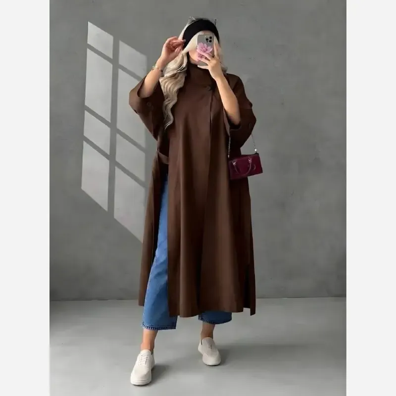 بارانی اورکت زنانه پاییزی چاکدار با کمربند - تصویر 4