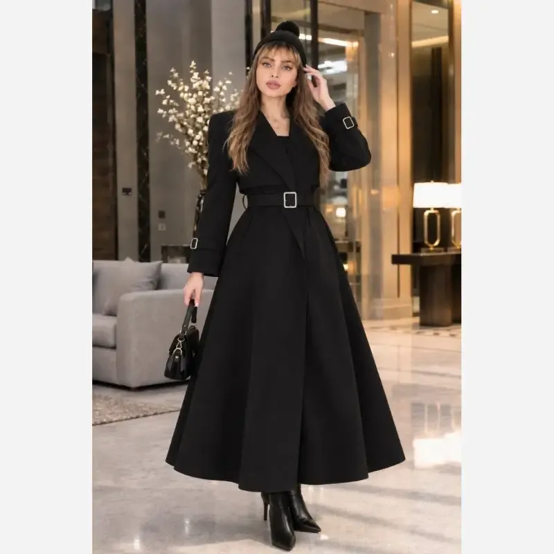 پالتو زنانه کتان کجراه گرم و ضخیم زمستانی با جیب فیلتابی