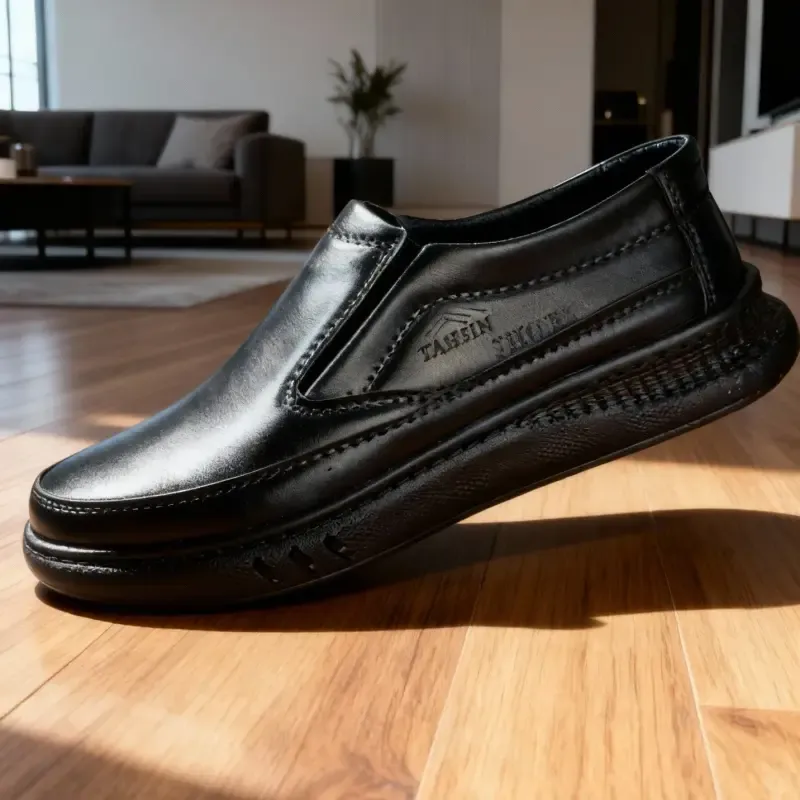 کفش مردانه طبی لژدار مدل تحسین رویه چرم صنعتی دور دوخت کشی - تصویر 4
