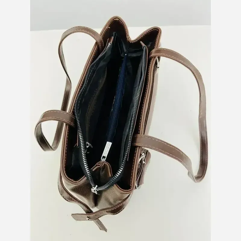 کیف زنانه جادار جنس شرانگ سایز 30 در 20 رنگ کرم نسکافه ای شکلاتی مشکی - تصویر 6