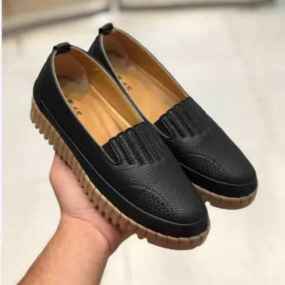 کفش چرم طبی زنانه مدل سوگل مشکی