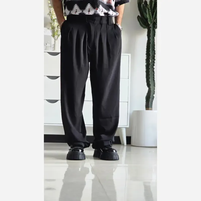 شلوار بگ پارچه ای زنانه مدل پیله دار جنس کاترین رنگ مشکی سایز L تا 3XL - تصویر 2