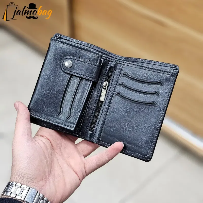 کیف پول جیبی چرم طبیعی گاوی دوخت تمیز با جای اسکناس و جاکارتی - تصویر 3