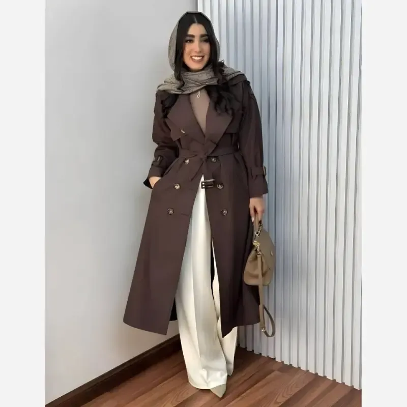 کت کتان زنانه پاییزه و زمستانه ضخیم استانبول با کمربند و جیب سایز 36 تا 54 - تصویر 6