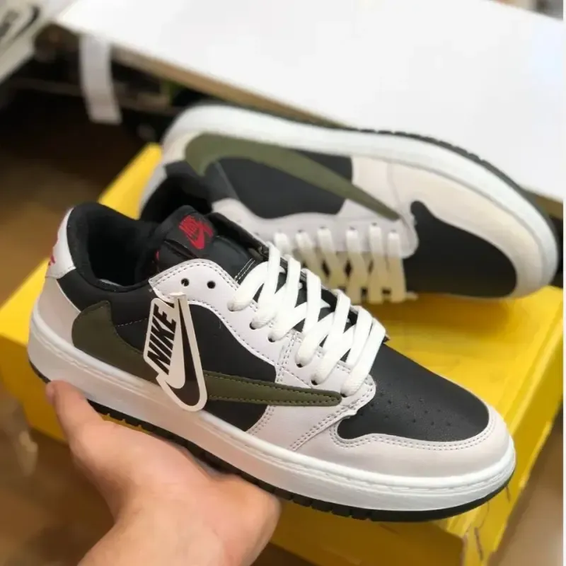 کفش نایک تراویس مردانه سفید مشکی چرم صنعتی دور دوخت - تصویر 6