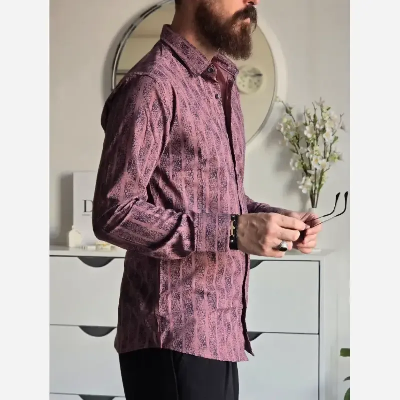 پیراهن مردانه آستین بلند راه راه ابروبادی سارینا سایزبندی M L XL XXL - تصویر 5