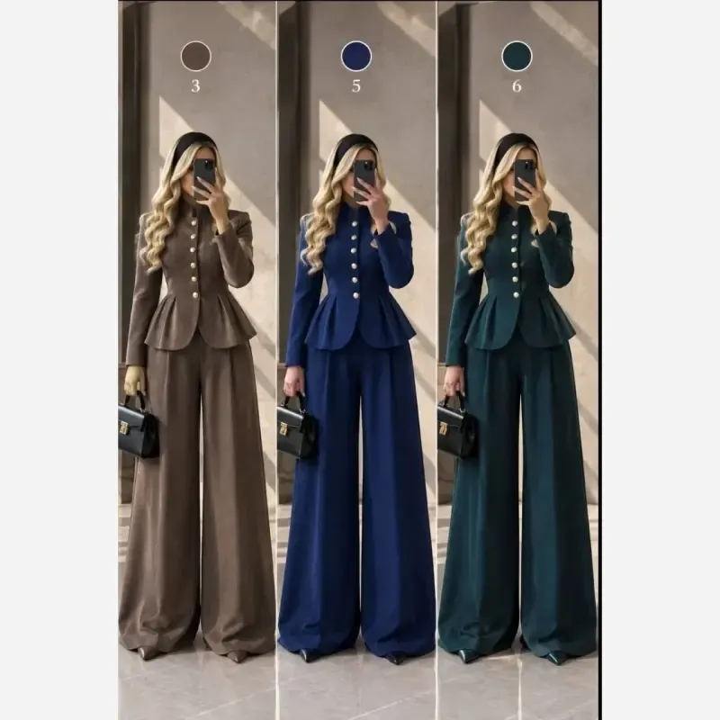 کت و شلوار زنانه جنس مازراتی دو سایزی رنگبندی متنوع - تصویر 3