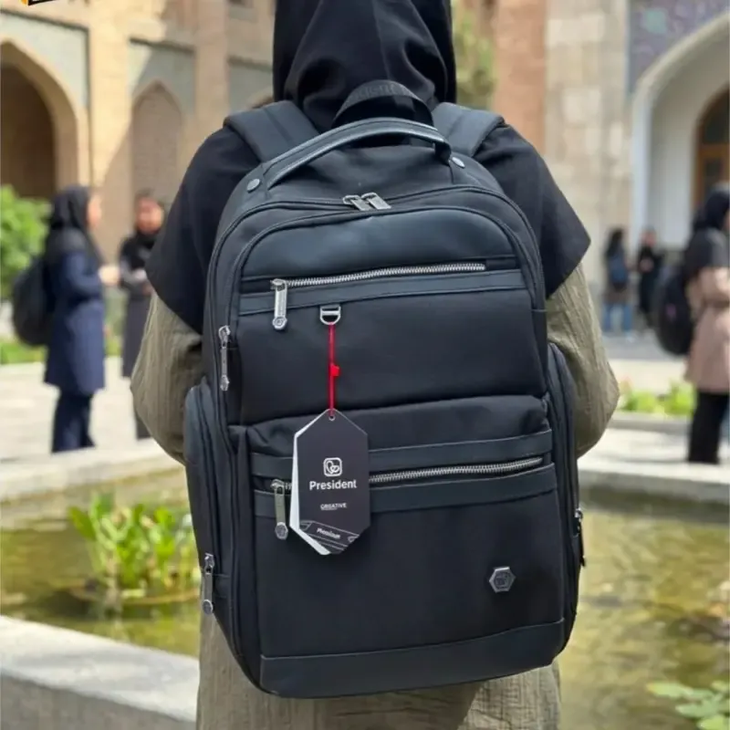 کوله پشتی وارداتی پرزیدنت ضد آب پارچه ریپس کرهای با محفظه لپ تاپ و پورت USB - تصویر 4