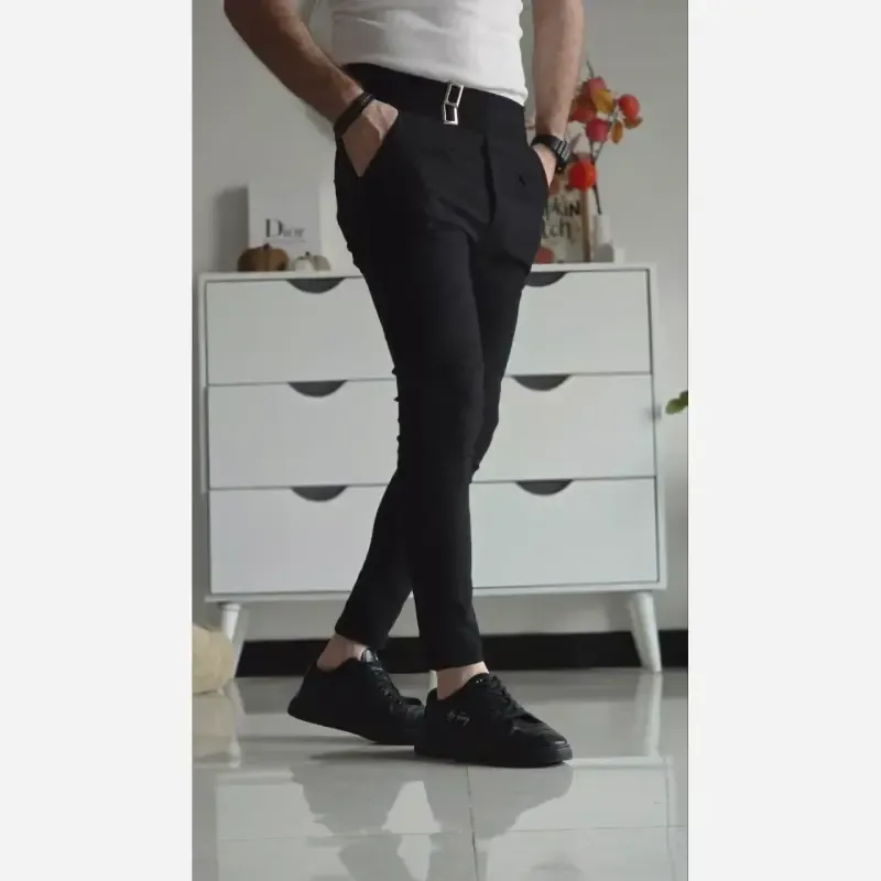 شلوار کمر انگلیسی زنانه پارچه بنگال رنگ مشکی طوسی سفید نخودی سبز سایز XL و XXL - تصویر 5